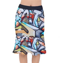 Blue Face King Graffiti Street Art Urban Blue And Orange Face Abstract Hiphop Mermaid Skirt by genx