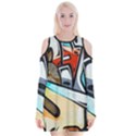 Blue Face King graffiti street art urban blue and orange face abstract hiphop Velvet Long Sleeve Shoulder Cutout Dress View1