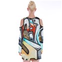 Blue Face King graffiti street art urban blue and orange face abstract hiphop Velvet Long Sleeve Shoulder Cutout Dress View2