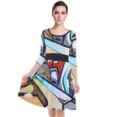 Blue Face King Graffiti Street Art Urban Blue And Orange Face Abstract Hiphop Quarter Sleeve Waist Band Dress