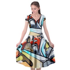 Blue Face King Graffiti Street Art Urban Blue And Orange Face Abstract Hiphop Cap Sleeve Wrap Front Dress by genx