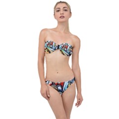 Blue Face King Graffiti Street Art Urban Blue And Orange Face Abstract Hiphop Classic Bandeau Bikini Set