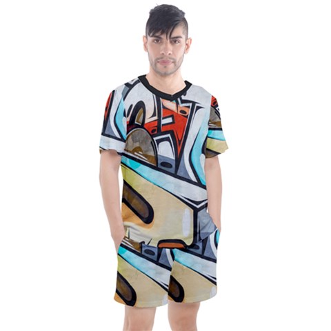 Blue Face King Graffiti Street Art Urban Blue And Orange Face Abstract Hiphop Men s Mesh Tee And Shorts Set by genx