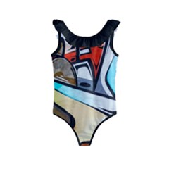 Blue Face King Graffiti Street Art Urban Blue And Orange Face Abstract Hiphop Kids  Frill Swimsuit