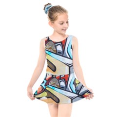 Blue Face King Graffiti Street Art Urban Blue And Orange Face Abstract Hiphop Kids  Skater Dress Swimsuit