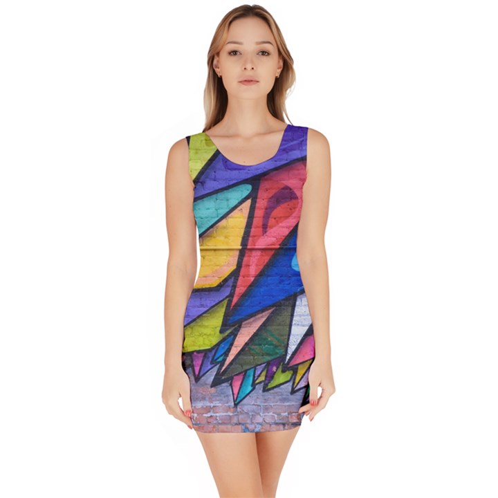 Urban colorful graffiti brick wall industrial scale abstract pattern Bodycon Dress