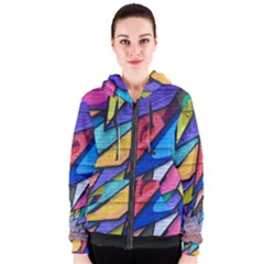 Urban Colorful Graffiti Brick Wall Industrial Scale Abstract Pattern Women s Zipper Hoodie by genx