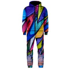 Urban Colorful Graffiti Brick Wall Industrial Scale Abstract Pattern Hooded Jumpsuit (men)  by genx