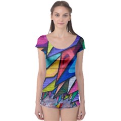 Urban Colorful Graffiti Brick Wall Industrial Scale Abstract Pattern Boyleg Leotard  by genx