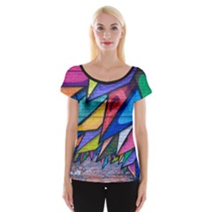 Urban Colorful Graffiti Brick Wall Industrial Scale Abstract Pattern Cap Sleeve Top by genx