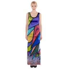 Urban Colorful Graffiti Brick Wall Industrial Scale Abstract Pattern Maxi Thigh Split Dress by genx