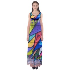 Urban Colorful Graffiti Brick Wall Industrial Scale Abstract Pattern Empire Waist Maxi Dress by genx