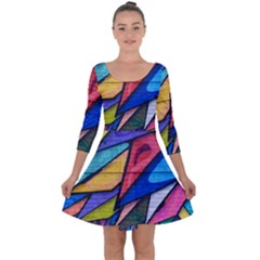 Urban Colorful Graffiti Brick Wall Industrial Scale Abstract Pattern Quarter Sleeve Skater Dress