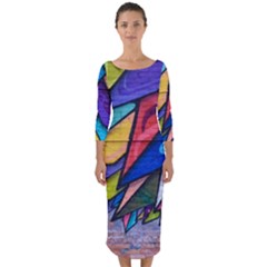 Urban Colorful Graffiti Brick Wall Industrial Scale Abstract Pattern Quarter Sleeve Midi Bodycon Dress