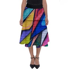 Urban Colorful Graffiti Brick Wall Industrial Scale Abstract Pattern Perfect Length Midi Skirt by genx