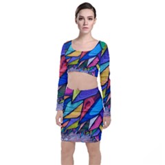 Urban Colorful Graffiti Brick Wall Industrial Scale Abstract Pattern Top And Skirt Sets