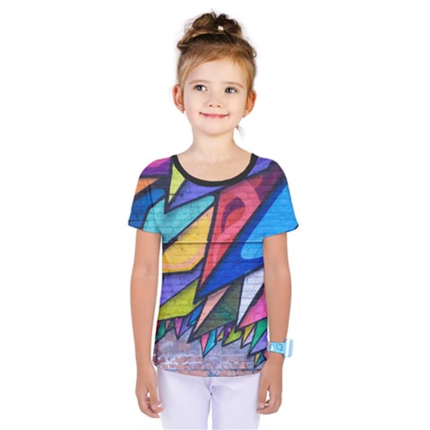 Urban Colorful Graffiti Brick Wall Industrial Scale Abstract Pattern Kids  One Piece Tee by genx