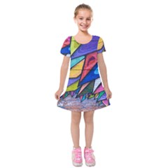 Urban Colorful Graffiti Brick Wall Industrial Scale Abstract Pattern Kids  Short Sleeve Velvet Dress by genx