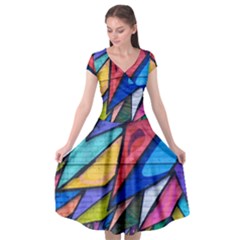 Urban Colorful Graffiti Brick Wall Industrial Scale Abstract Pattern Cap Sleeve Wrap Front Dress by genx