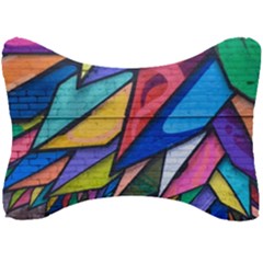 Urban Colorful Graffiti Brick Wall Industrial Scale Abstract Pattern Seat Head Rest Cushion by genx