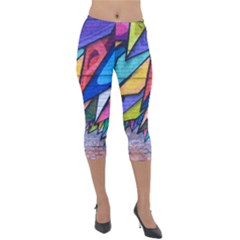 Urban Colorful Graffiti Brick Wall Industrial Scale Abstract Pattern Lightweight Velour Capri Leggings  by genx