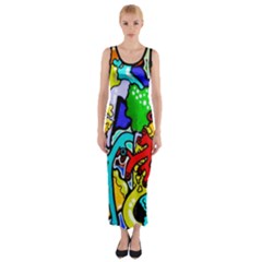 Graffiti Abstract With Colorful Tubes And Biology Artery Theme Fitted Maxi Dress by genx