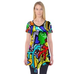 Graffiti Abstract With Colorful Tubes And Biology Artery Theme Short Sleeve Tunic  by genx