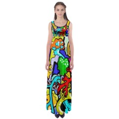 Graffiti Abstract With Colorful Tubes And Biology Artery Theme Empire Waist Maxi Dress by genx