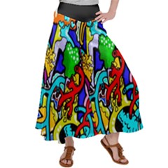 Graffiti Abstract With Colorful Tubes And Biology Artery Theme Satin Palazzo Pants by genx