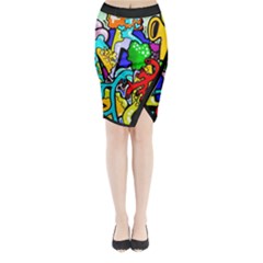 Graffiti Abstract With Colorful Tubes And Biology Artery Theme Midi Wrap Pencil Skirt by genx