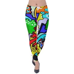 Graffiti Abstract With Colorful Tubes And Biology Artery Theme Velvet Leggings by genx