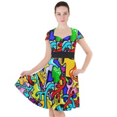 Graffiti Abstract With Colorful Tubes And Biology Artery Theme Cap Sleeve Midi Dress