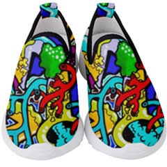 Graffiti Abstract With Colorful Tubes And Biology Artery Theme Kids  Slip On Sneakers