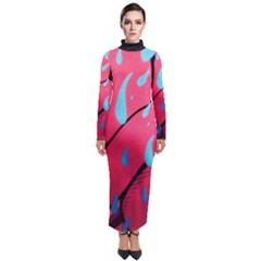 Graffiti Watermelon Pink With Light Blue Drops Retro Turtleneck Maxi Dress by genx