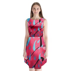 Graffiti Watermelon Pink With Light Blue Drops Retro Sleeveless Chiffon Dress   by genx