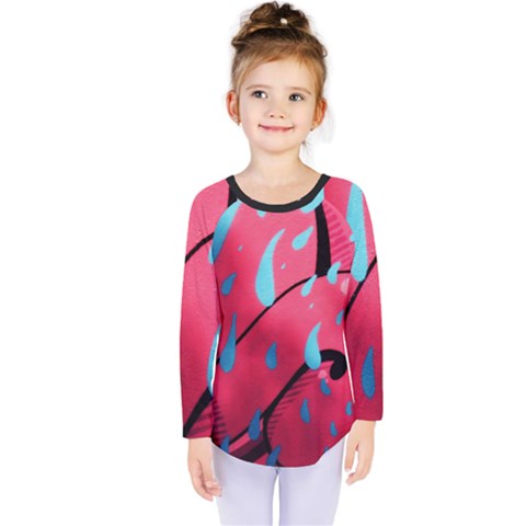 Graffiti Watermelon Pink With Light Blue Drops Retro Kids  Long Sleeve Tee by genx