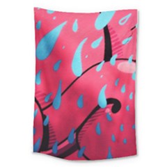 Graffiti Watermelon Pink With Light Blue Drops Retro Large Tapestry by genx