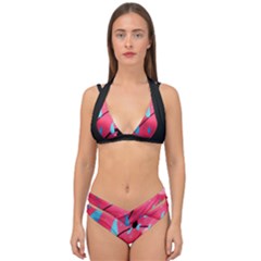 Graffiti Watermelon Pink With Light Blue Drops Retro Double Strap Halter Bikini Set by genx