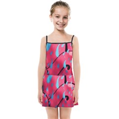 Graffiti Watermelon Pink With Light Blue Drops Retro Kids  Summer Sun Dress