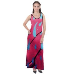 Graffiti Watermelon Pink With Light Blue Drops Retro Sleeveless Velour Maxi Dress