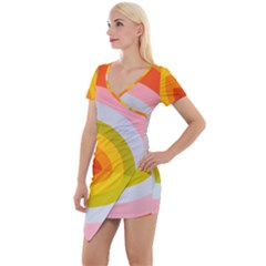 Retro Graffiti Art Nouveau Short Sleeve Asymmetric Mini Dress