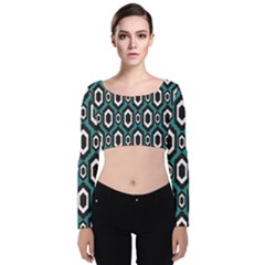 Decorative Pattern Velvet Long Sleeve Crop Top