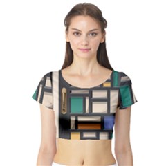 Door Stained Glass Stained Glass Short Sleeve Crop Top by Pakrebo