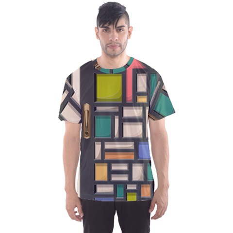 Door Stained Glass Stained Glass Men s Sports Mesh Tee by Pakrebo