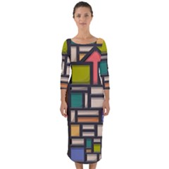 Door Stained Glass Stained Glass Quarter Sleeve Midi Bodycon Dress