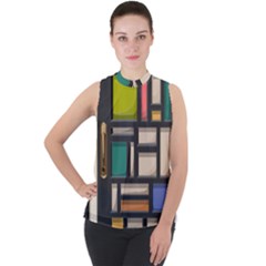 Door Stained Glass Stained Glass Mock Neck Chiffon Sleeveless Top