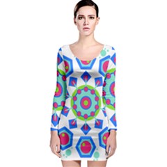 Mandala Geometric Design Pattern Long Sleeve Bodycon Dress