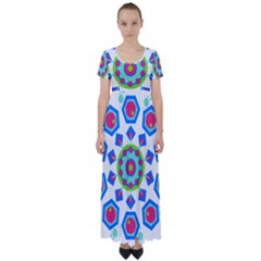 Mandala Geometric Design Pattern High Waist Short Sleeve Maxi Dress by Pakrebo