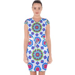 Mandala Geometric Design Pattern Capsleeve Drawstring Dress  by Pakrebo