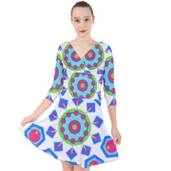 Mandala Geometric Design Pattern Quarter Sleeve Front Wrap Dress by Pakrebo